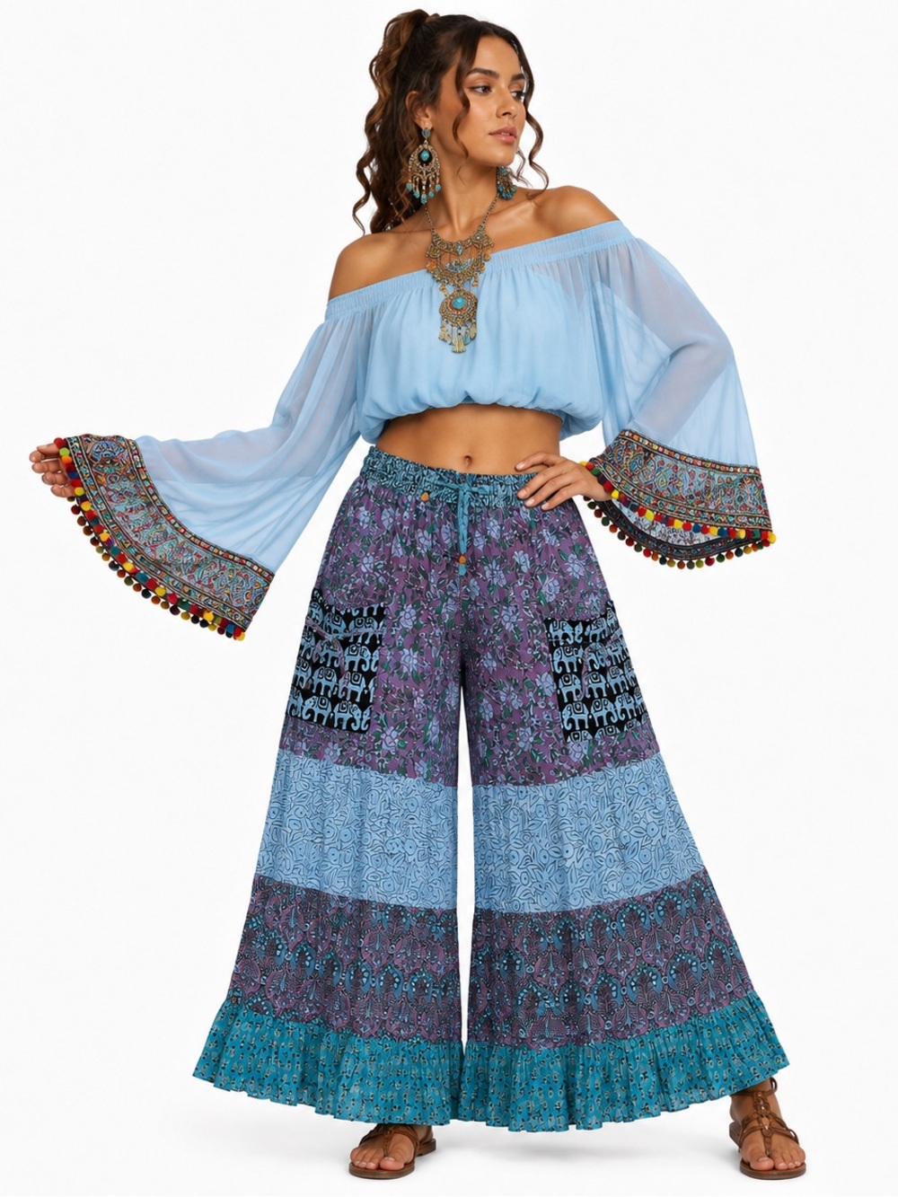 Hippie Forever Handmade Patchwork Palazzo Pants Womens SZ OS Dreamy Forest Fairy